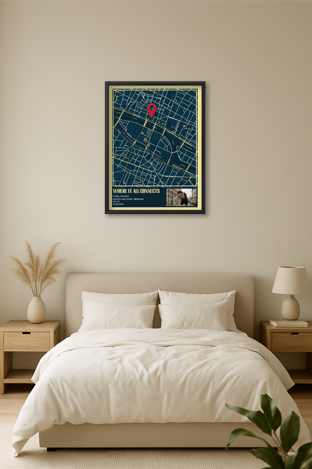 Dark Navy Map Wall Art