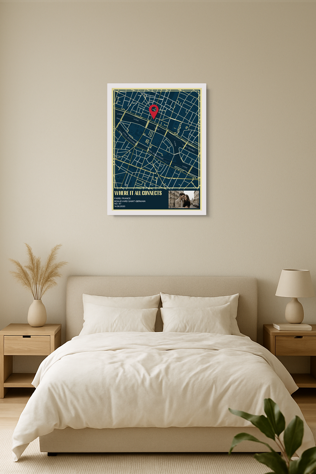 Dark Navy Map Wall Art