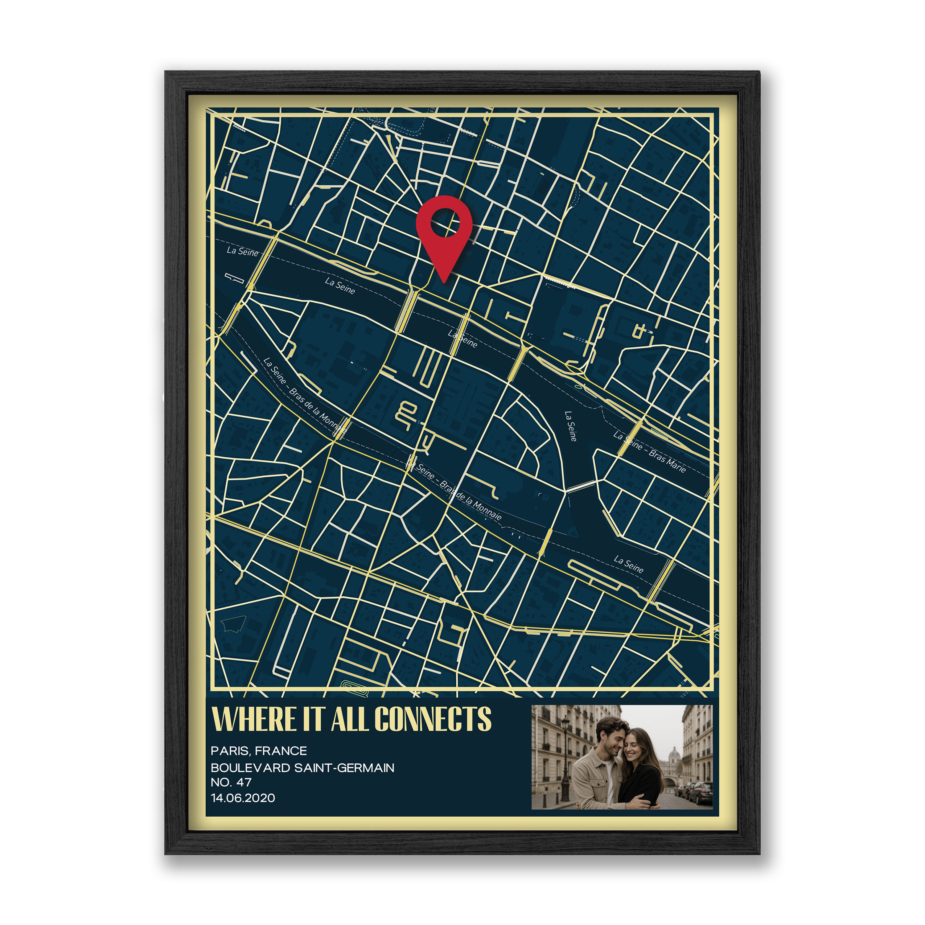 Dark Navy Map Wall Art