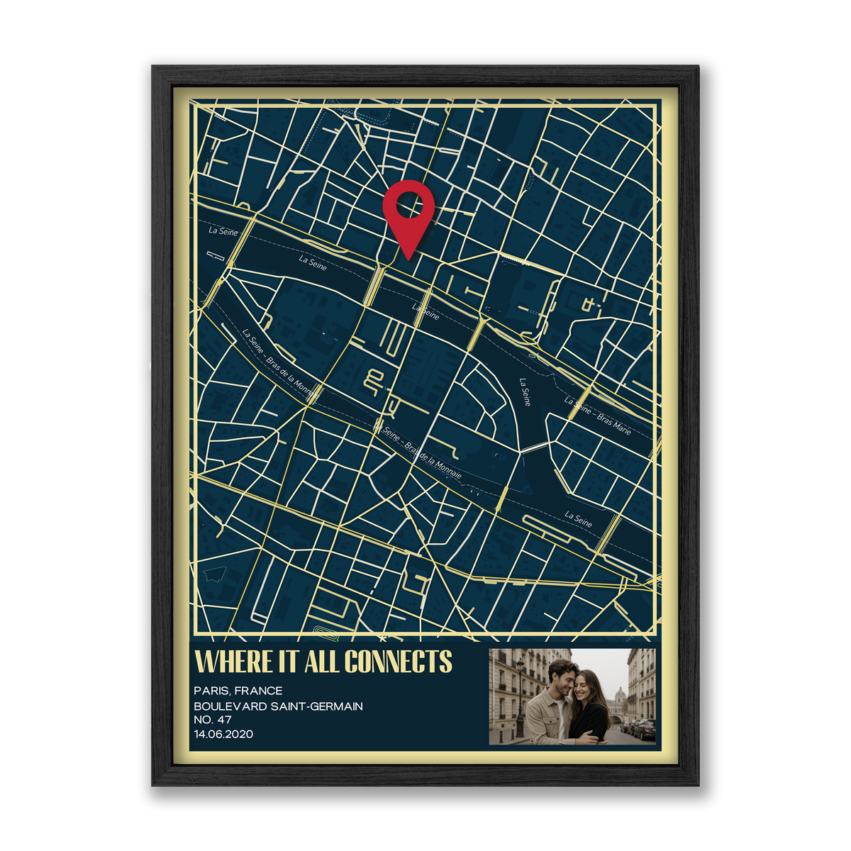 Dark Navy Map Wall Art