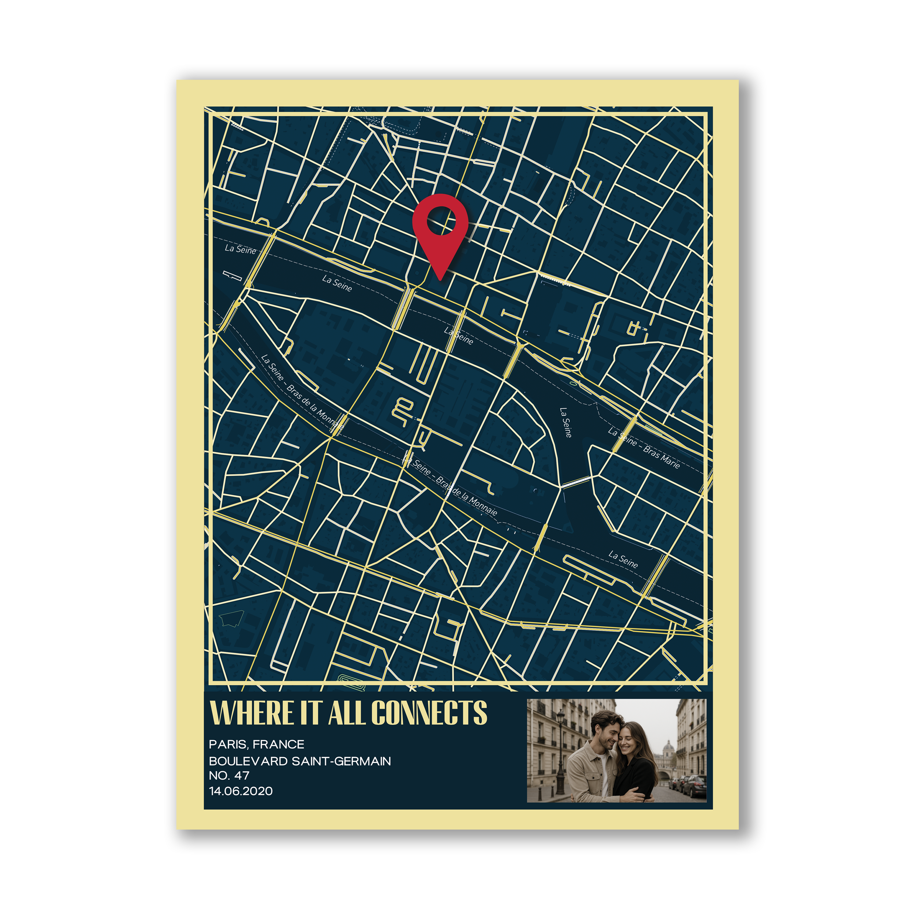 Dark Navy Map Wall Art