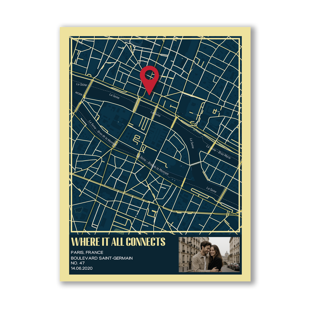 Dark Navy Map Wall Art